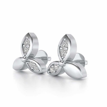 Tri Flora Silver Earrings - White Gold - Image 3