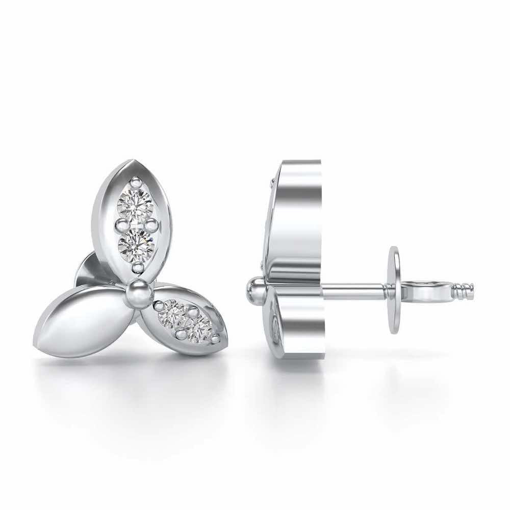 Tri Flora Silver Earrings - White Gold - Image 4