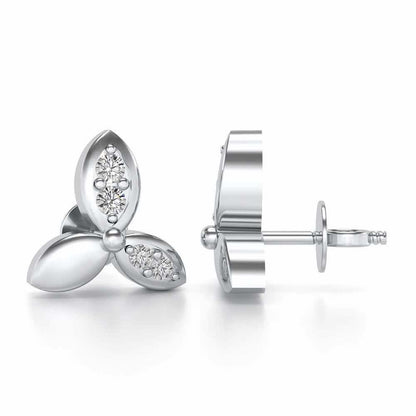 Tri Flora Silver Earrings - White Gold - Image 4