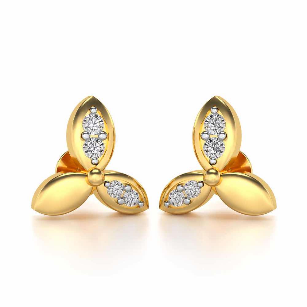 Tri Flora Silver Earrings - Yellow Gold - Image 1