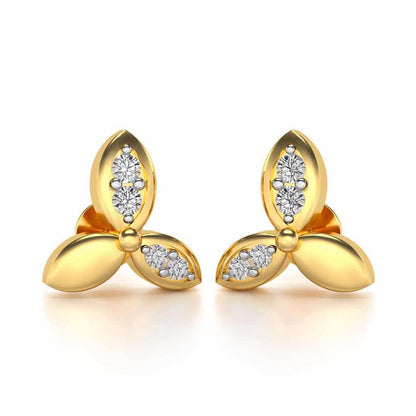 Tri Flora Silver Earrings - Yellow Gold - Image 1