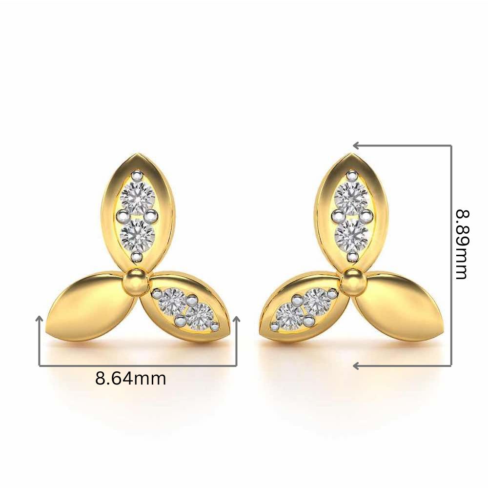 Tri Flora Silver Earrings - Yellow Gold - Image 2