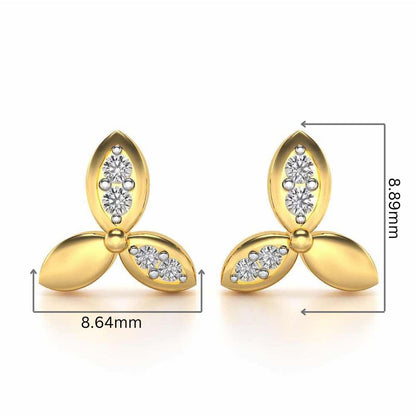 Tri Flora Silver Earrings - Yellow Gold - Image 2