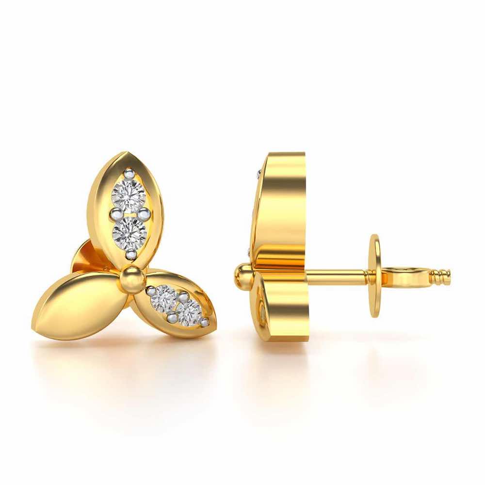Tri Flora Silver Earrings - Yellow Gold - Image 4