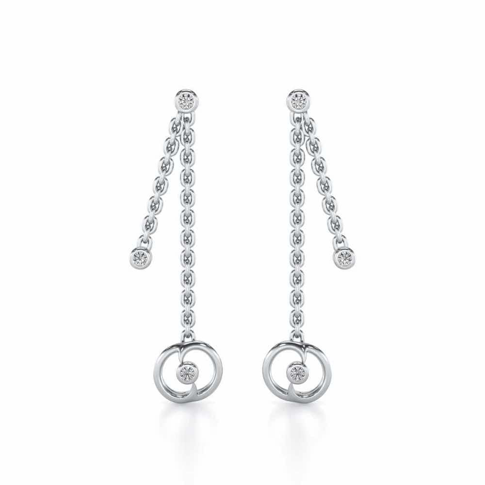 Tri Hanging Drop Silver Earrings - White Gold - Image 1