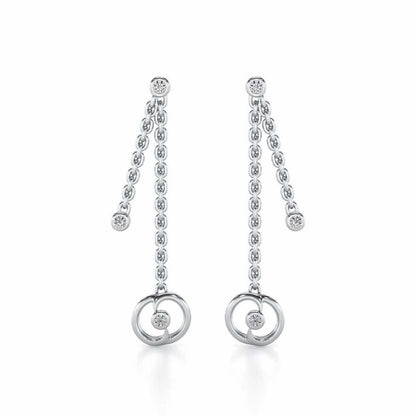 Tri Hanging Drop Silver Earrings - White Gold - Image 1