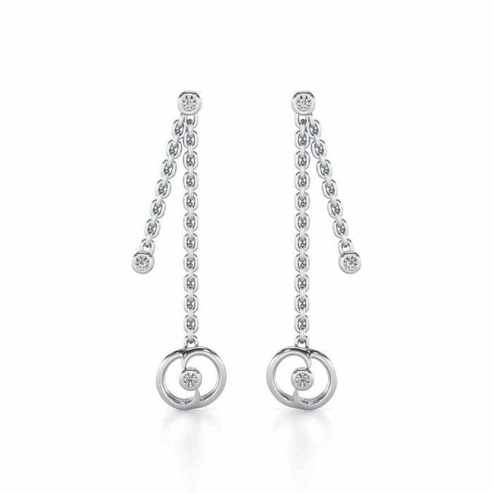 Tri Hanging Drop Silver Earrings - White Gold - Image 1