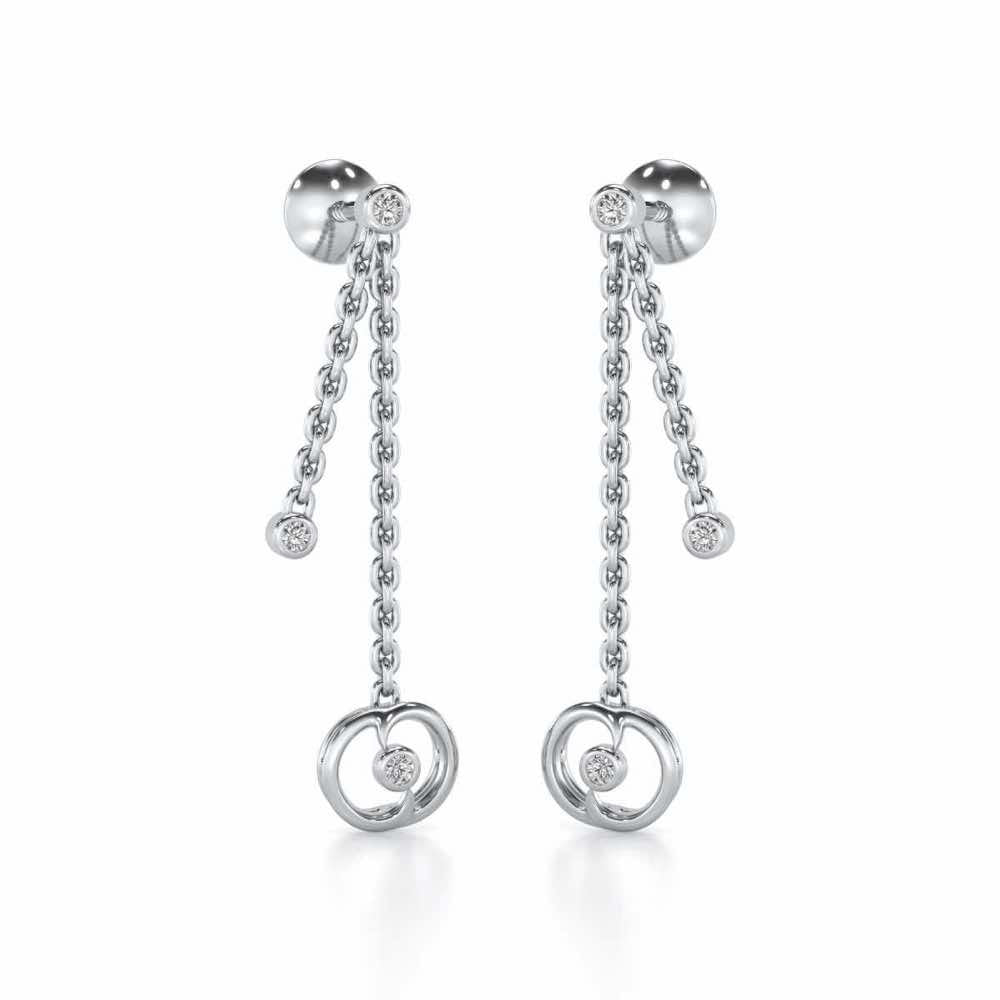 Tri Hanging Drop Silver Earrings - White Gold - Image 2
