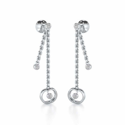 Tri Hanging Drop Silver Earrings - White Gold - Image 2