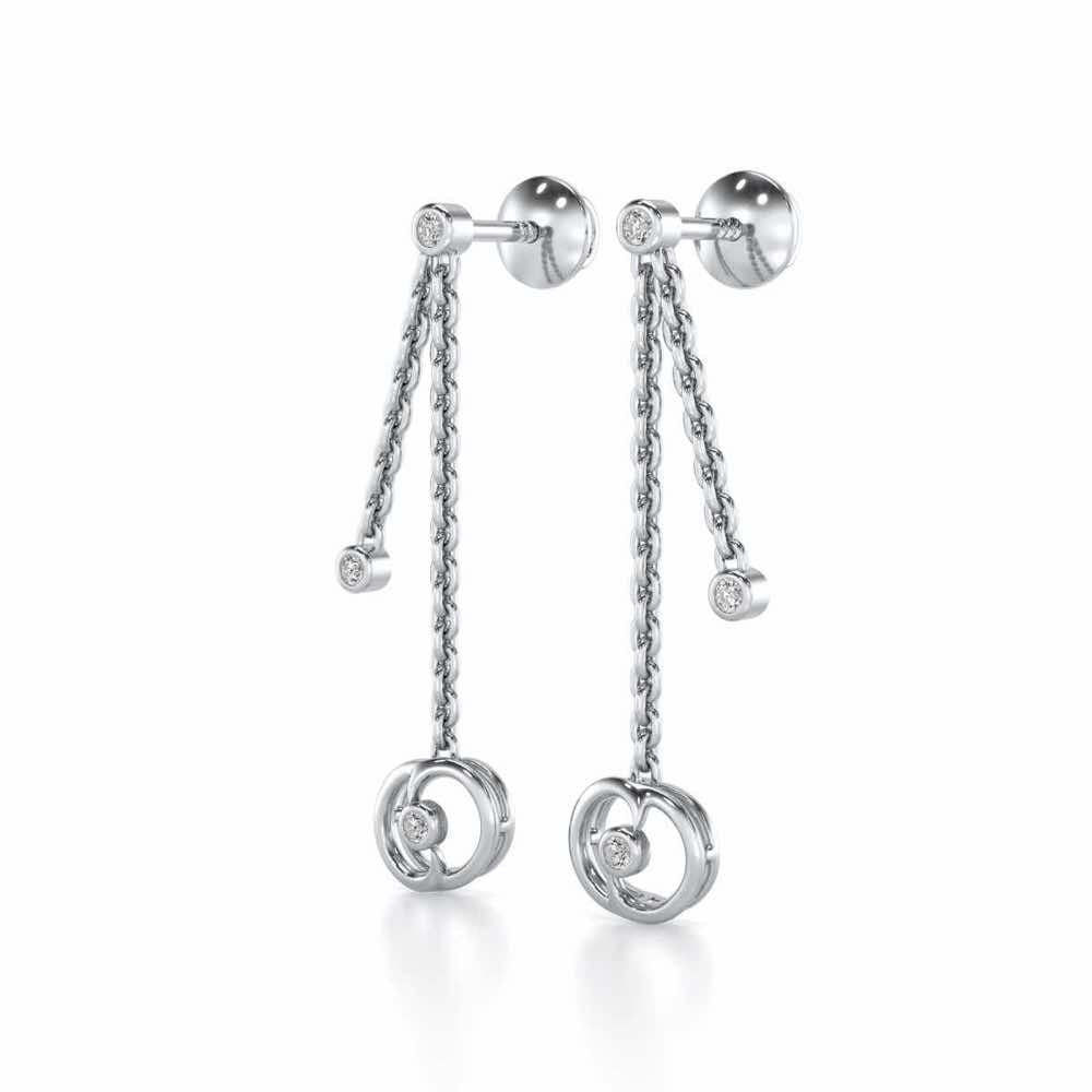 Tri Hanging Drop Silver Earrings - White Gold - Image 3