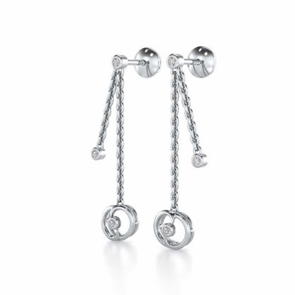 Tri Hanging Drop Silver Earrings - White Gold - Image 3