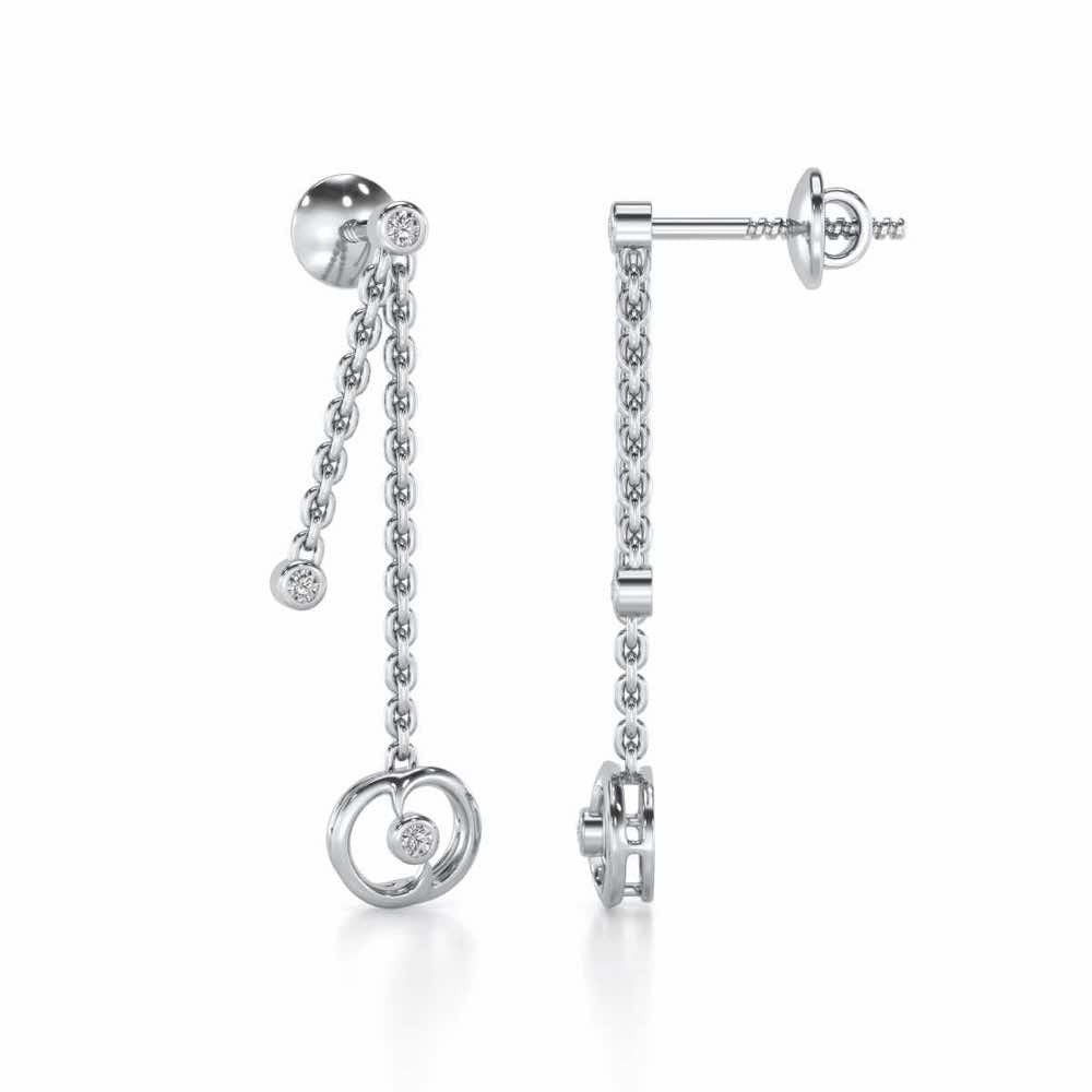 Tri Hanging Drop Silver Earrings - White Gold - Image 4