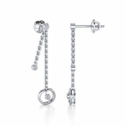 Tri Hanging Drop Silver Earrings - White Gold - Image 4