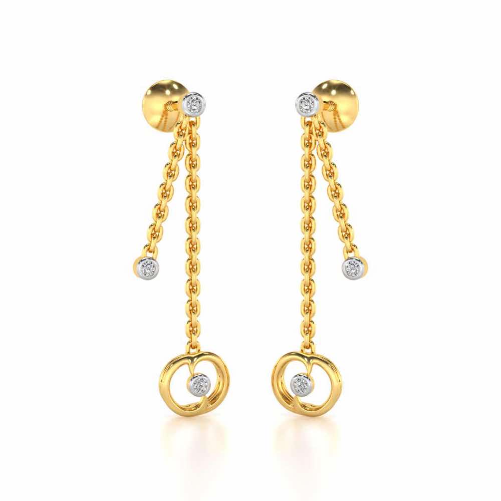 Tri Hanging Drop Silver Earrings - Yellow Gold - Image 2