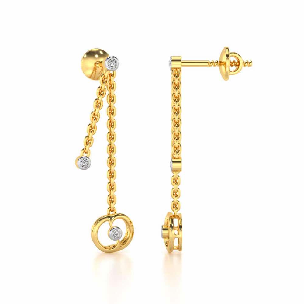 Tri Hanging Drop Silver Earrings - Yellow Gold - Image 4