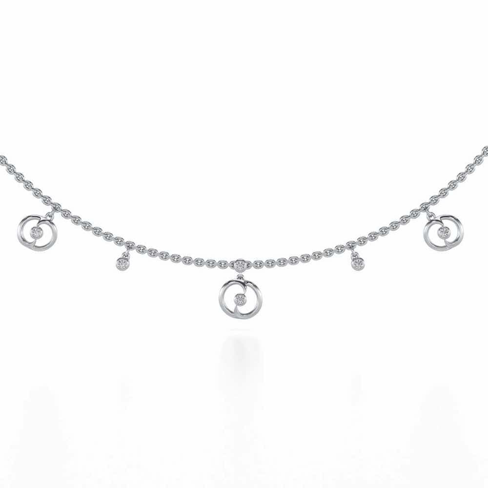 Tri Hanging Drop Silver Necklace - White Gold - Image 1