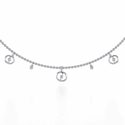 Tri Hanging Drop Silver Necklace - White Gold - Image 1