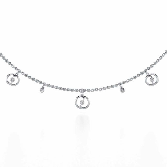 Tri Hanging Drop Silver Necklace - White Gold - Image 1