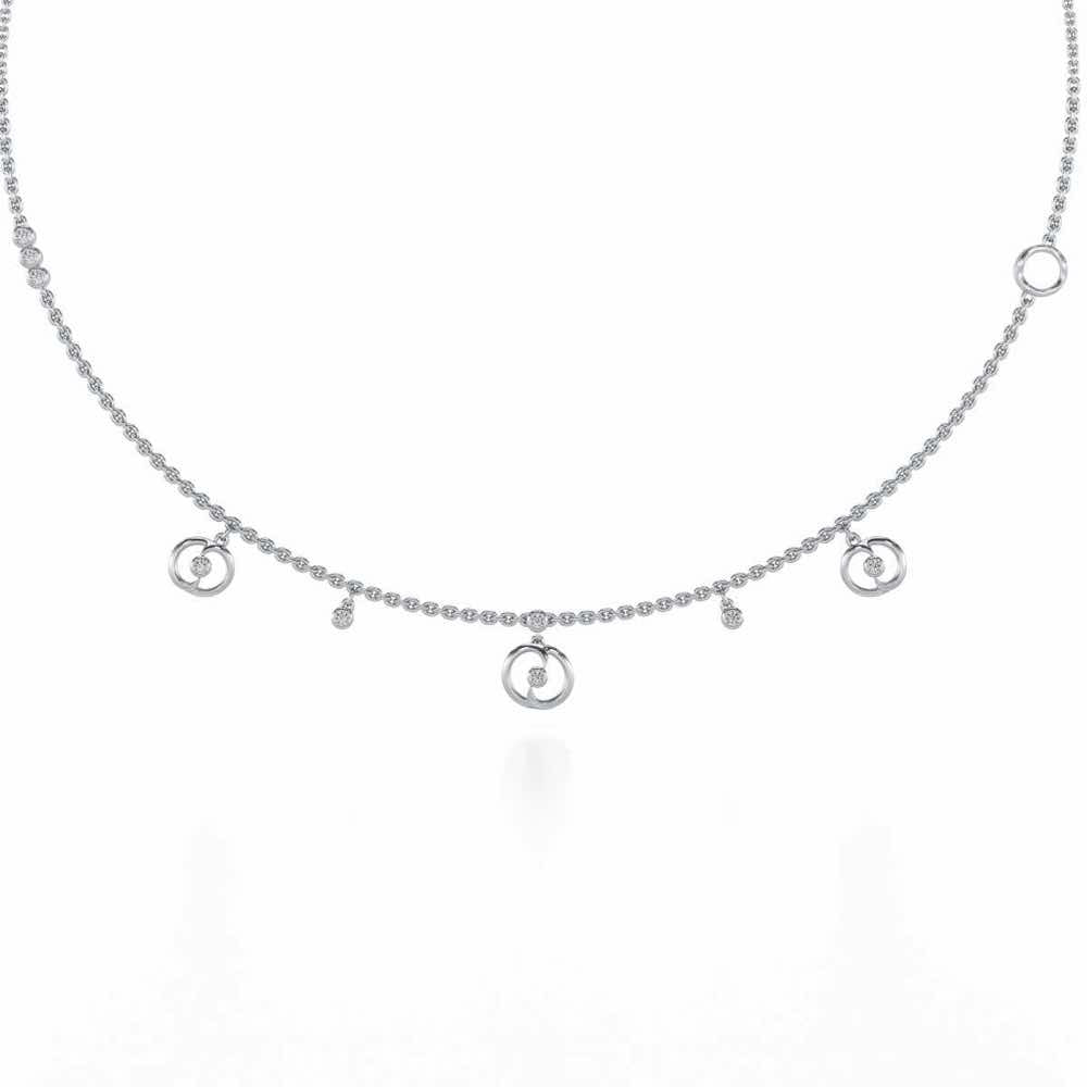 Tri Hanging Drop Silver Necklace - White Gold - Image 2