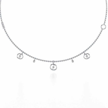 Tri Hanging Drop Silver Necklace - White Gold - Image 2