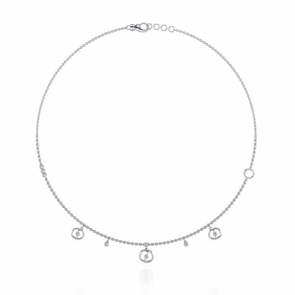 Tri Hanging Drop Silver Necklace - White Gold - Image 3