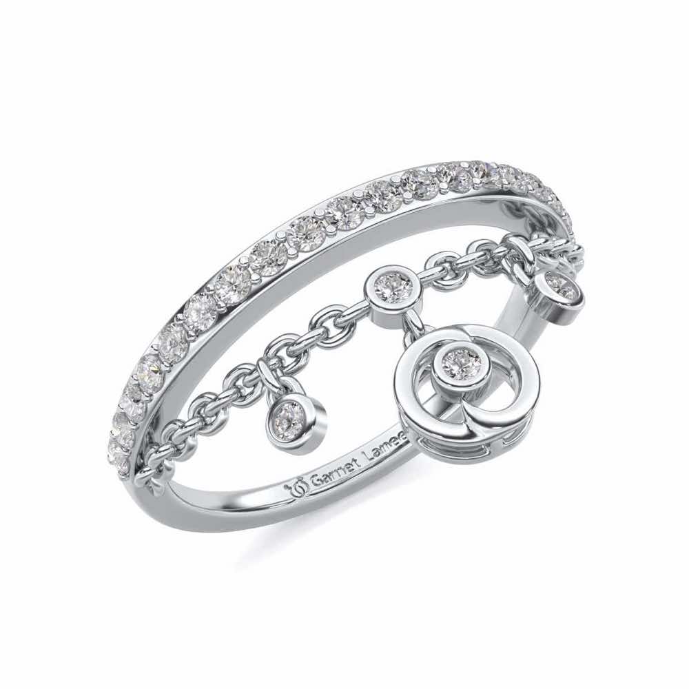 Tri Hanging Drop Silver Ring - White Gold - Image 1