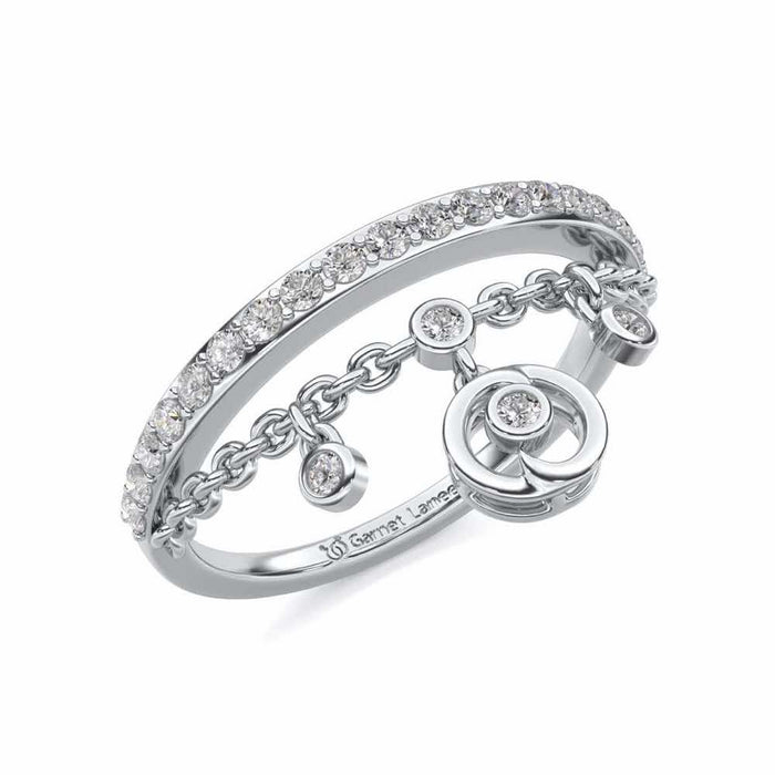 Tri Hanging Drop Silver Ring - White Gold - Image 1