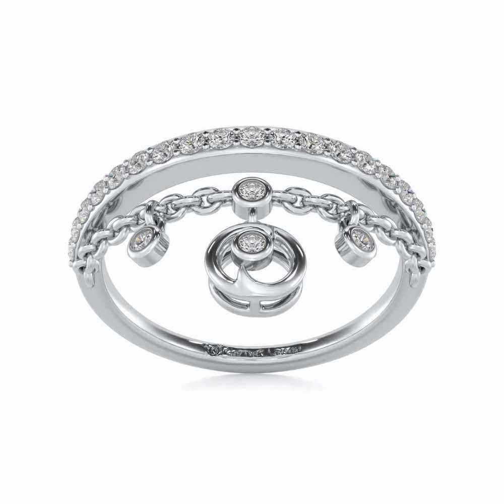 Tri Hanging Drop Silver Ring - White Gold - Image 2
