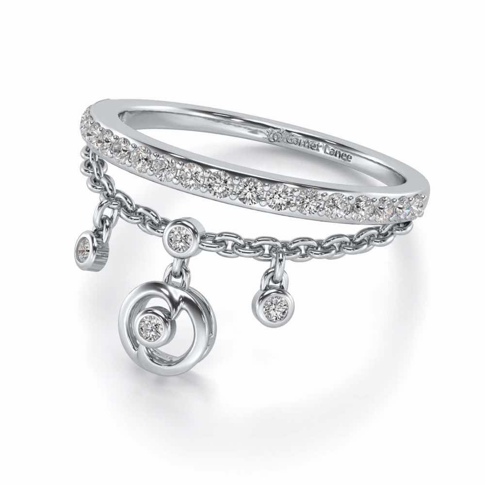 Tri Hanging Drop Silver Ring - White Gold - Image 3