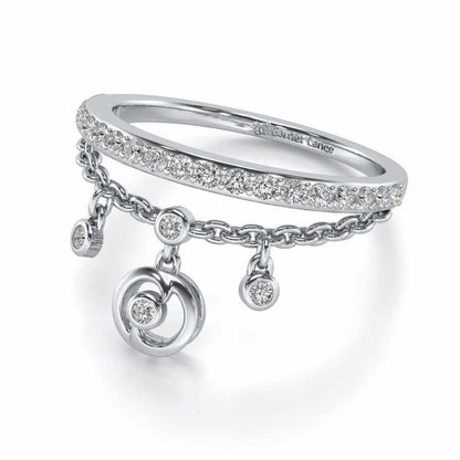 Tri Hanging Drop Silver Ring - White Gold - Image 3