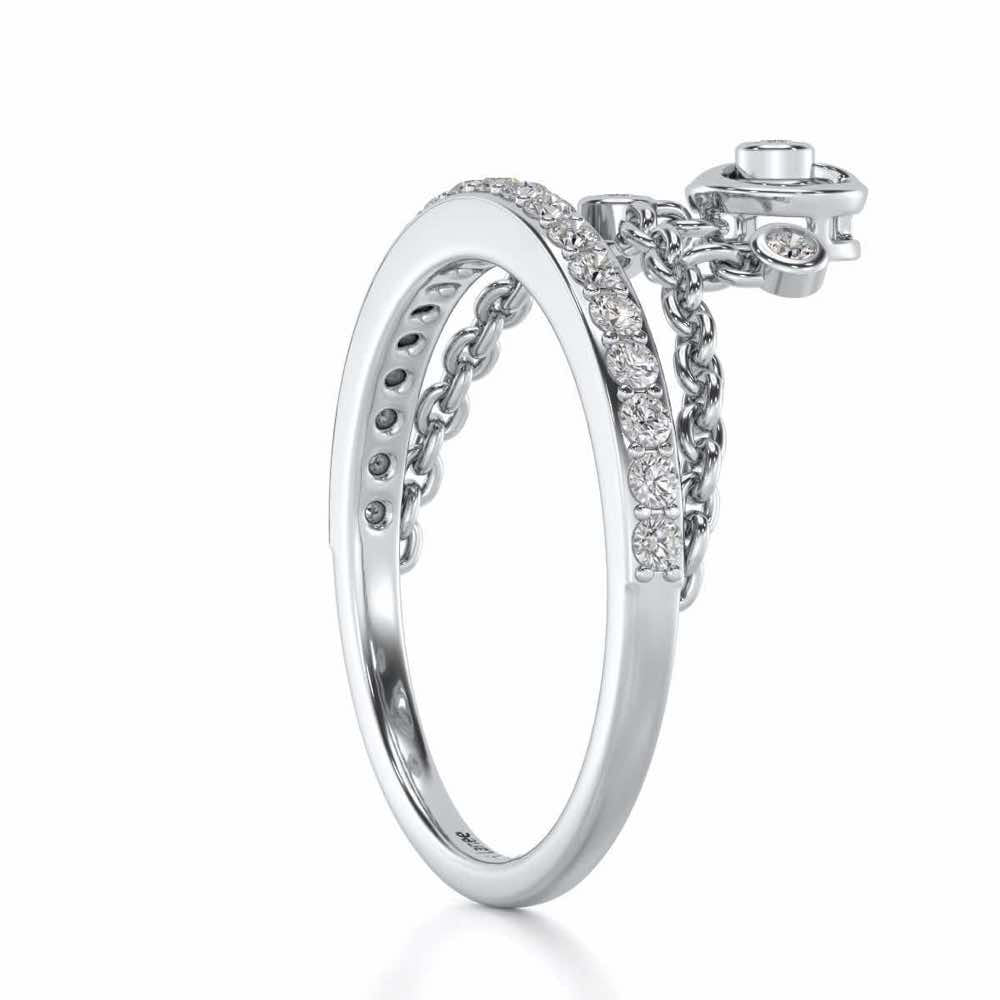 Tri Hanging Drop Silver Ring - White Gold - Image 4