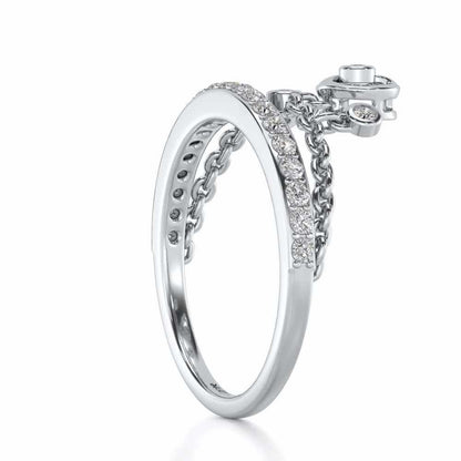 Tri Hanging Drop Silver Ring - White Gold - Image 4