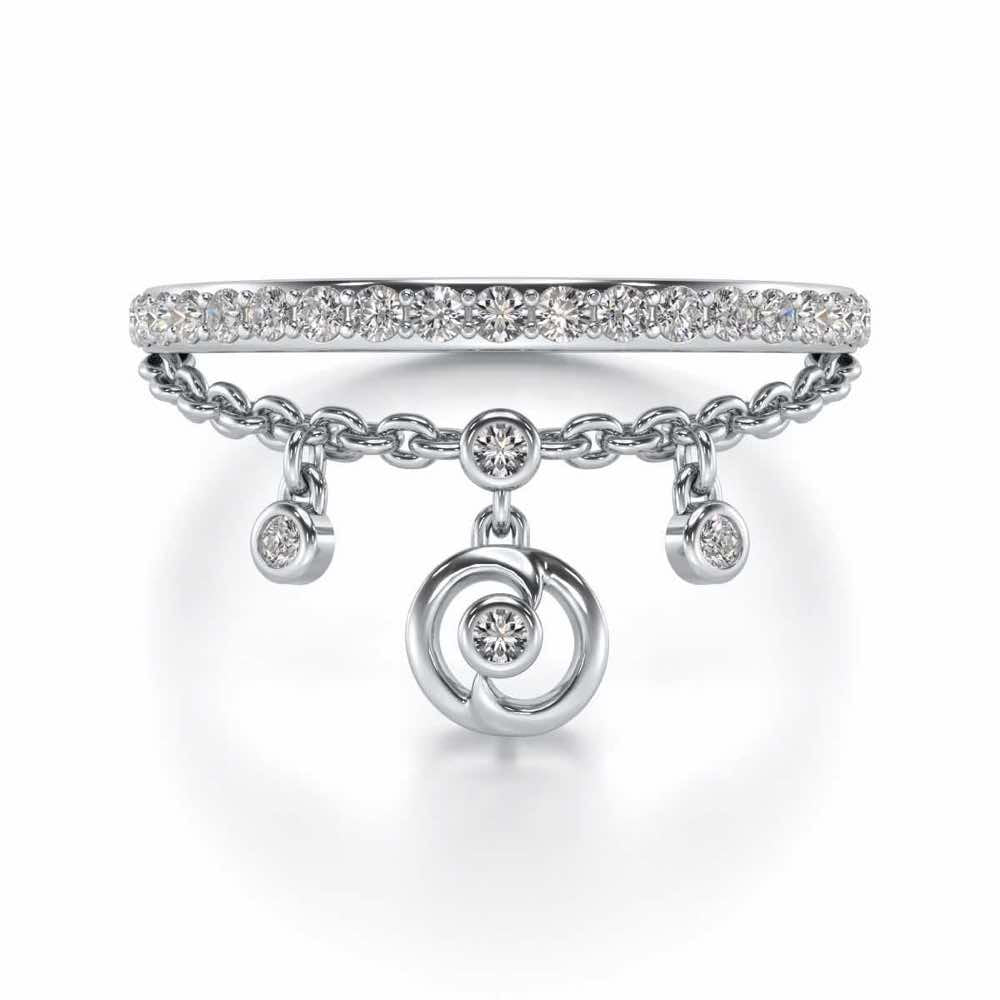 Tri Hanging Drop Silver Ring - White Gold - Image 5