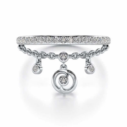 Tri Hanging Drop Silver Ring - White Gold - Image 5