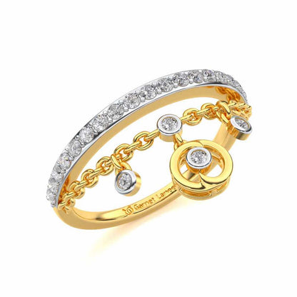 Tri Hanging Drop Silver Ring - Yellow Gold - Image 1
