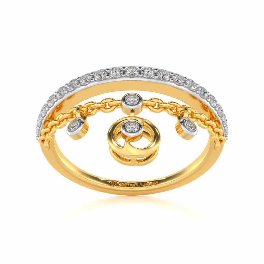 Tri Hanging Drop Silver Ring - Yellow Gold - Image 2