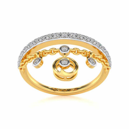 Tri Hanging Drop Silver Ring - Yellow Gold - Image 2