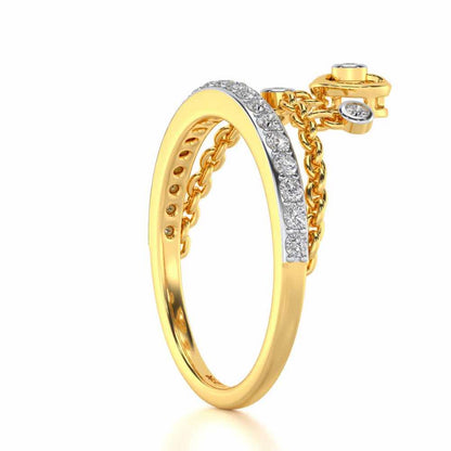 Tri Hanging Drop Silver Ring - Yellow Gold - Image 4