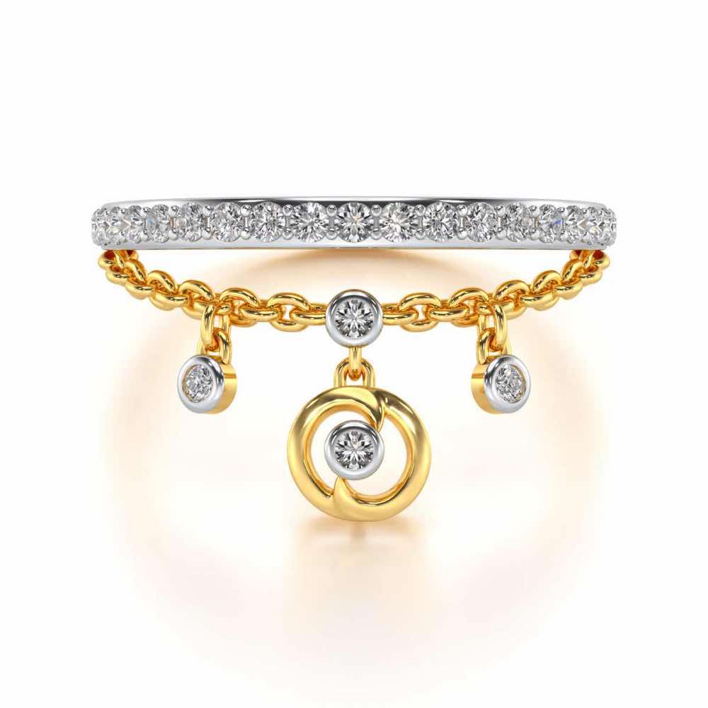 Tri Hanging Drop Silver Ring - Yellow Gold - Image 5