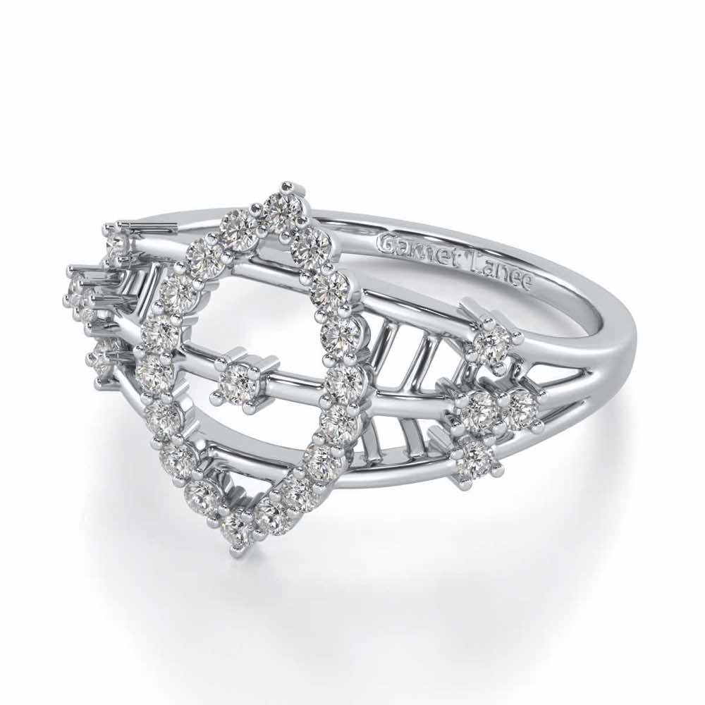 Tri-Heart Lattice Silver Ring - White Gold - Image 2