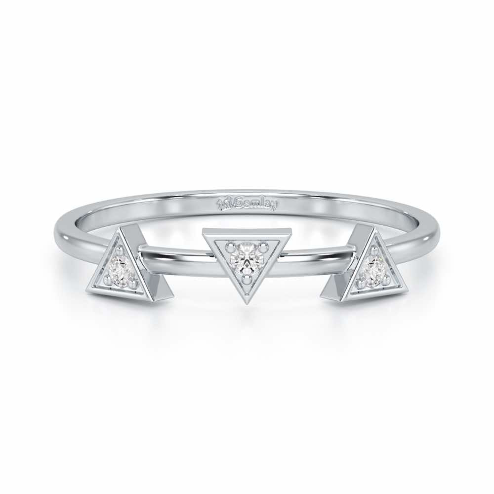 Triangle Trio Silver Ring - White Gold - Image 4