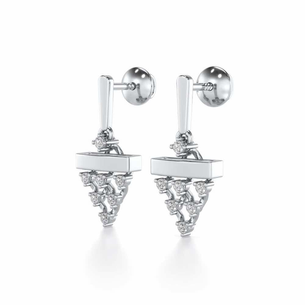 Triangular Saga Silver Earrings - White Gold - Image 3