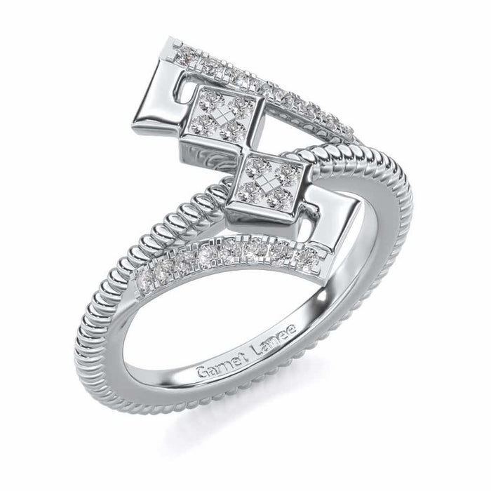 Tribal Square Silver Ring - White Gold - Image 1