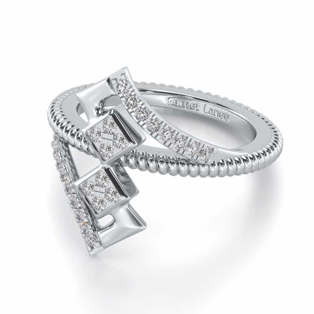 Tribal Square Silver Ring - White Gold - Image 2