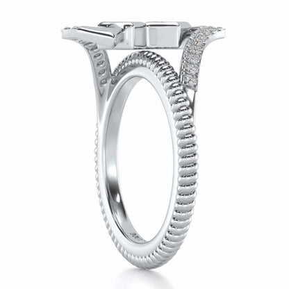 Tribal Square Silver Ring - White Gold - Image 3