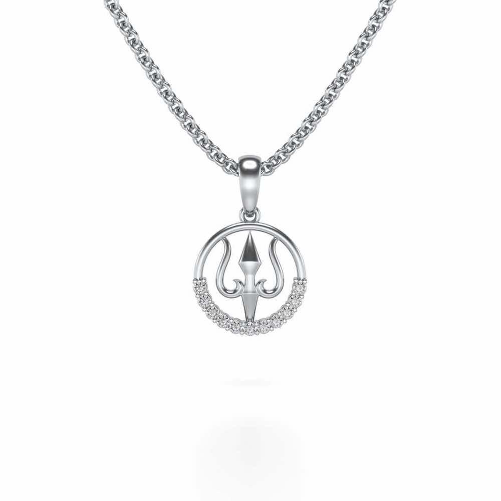 Trident Silver Pendant - White Gold - Image 1