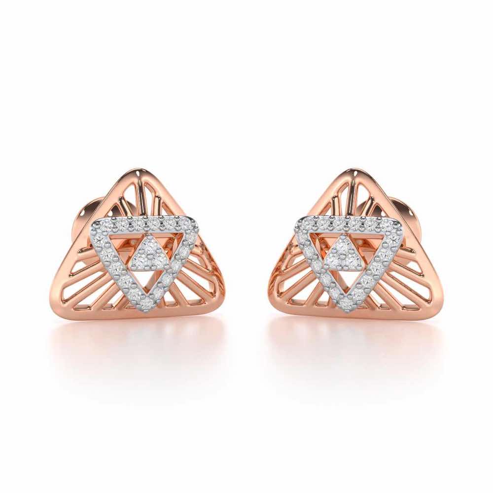 Trigon Mandala Silver Earrings - Rose Gold - Image 1