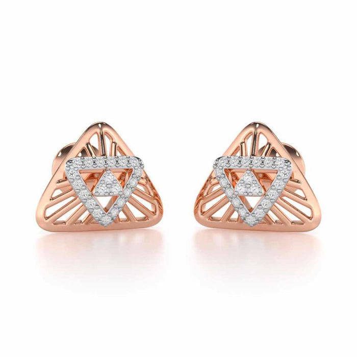 Trigon Mandala Silver Earrings - Rose Gold - Image 1