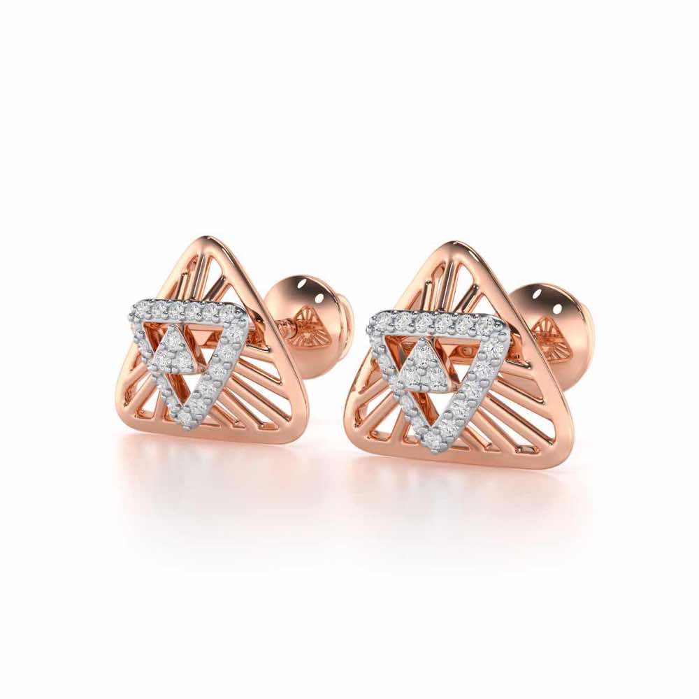 Trigon Mandala Silver Earrings - Rose Gold - Image 3