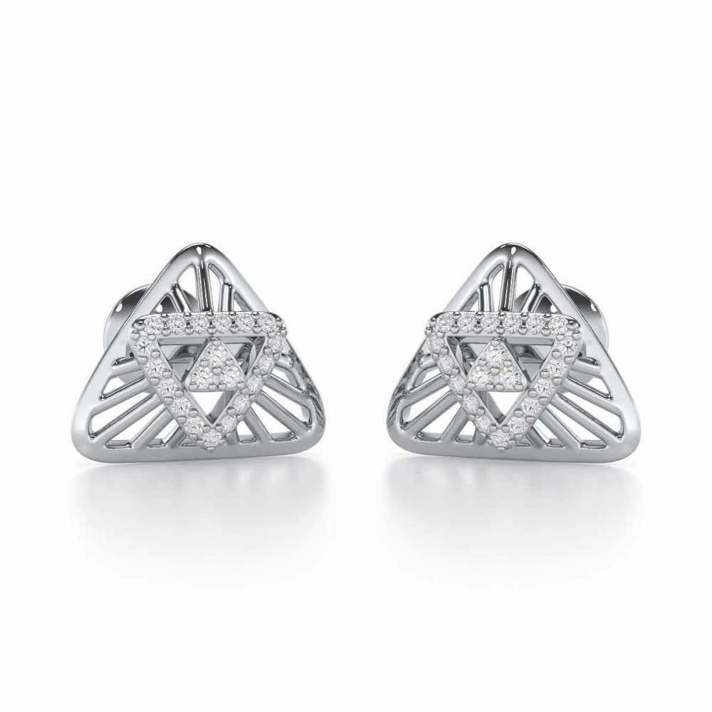 Trigon Mandala Silver Earrings - White Gold - Image 1